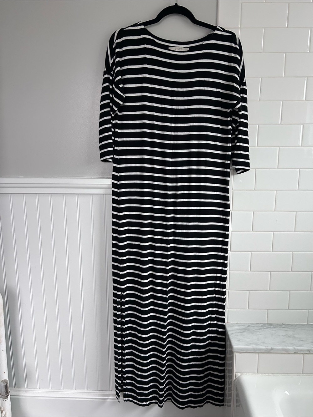 Loft Small Black and White Striped Maxi Dress